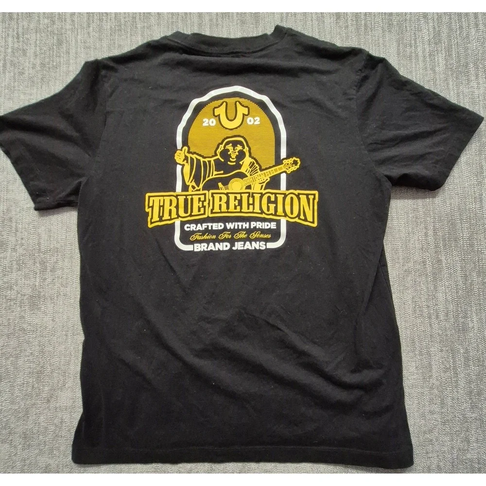 True Religion black Buddha 2 sided Graphic T-shirt XL metallic gold streetwear